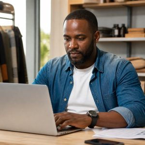 Black South African small-business owners working together in a contemporary office